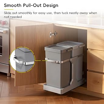EKO Deco Duo Pull-Out Recycling Bin, 35L (20L + 15L) Built-In Kitchen Cupboard Bin for Under Sink Storage, Double Waste Sorting Unit with Smooth Quiet Rails and Removable Inner Buckets, Grey