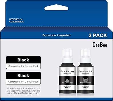 CEEBOO Compatible Ink Bottle Replacement for Epson 502 Not Sublimation Ink, Use for ET-2850 ET-3830 ET-3850 ET-2760 ET-3760 ET-15000 printer, 2 Black 140 mL, 2 Bottles