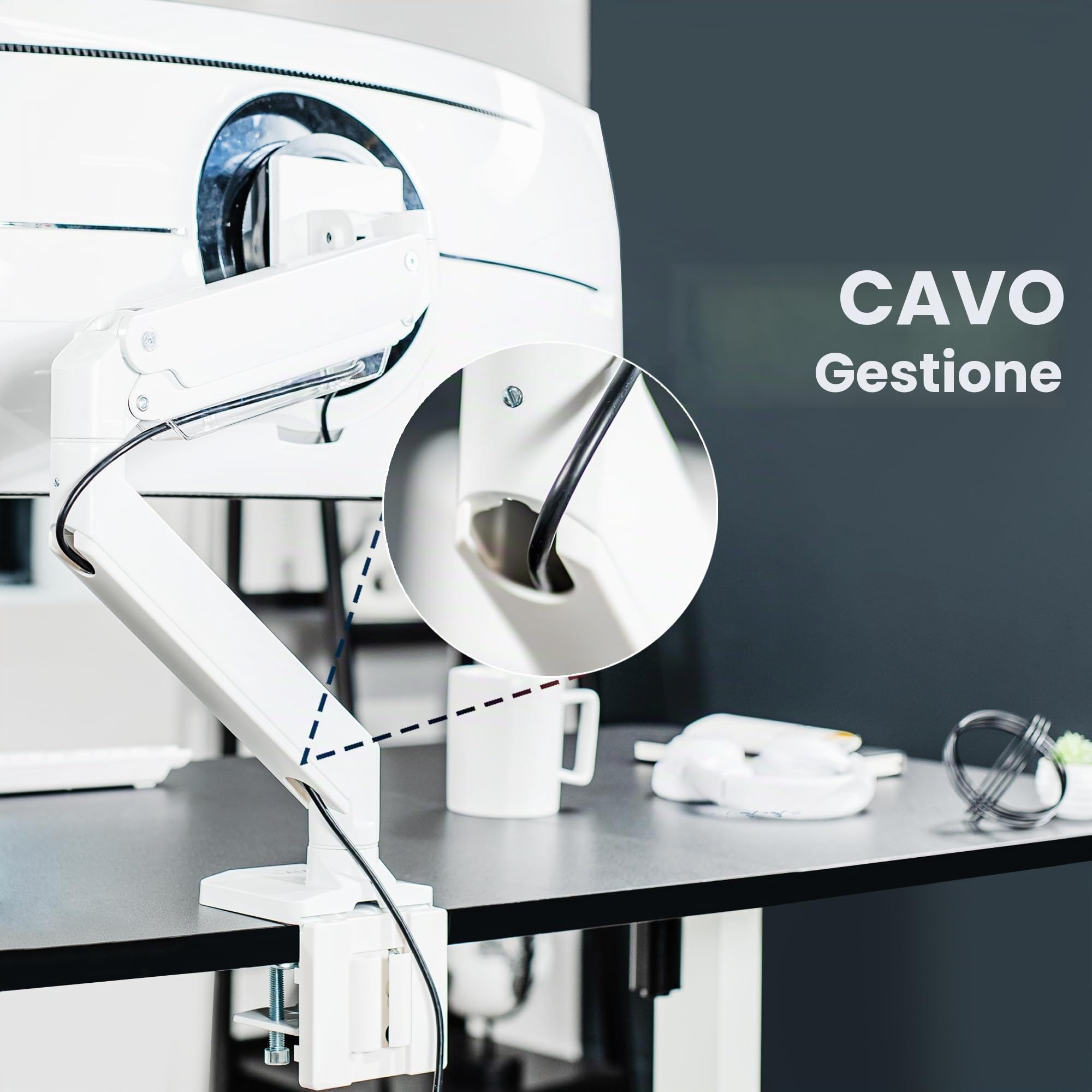 Vivo STAND-V101G1W - Braccio per monitor ultrawide fino a 124,5 cm e 15 kg, supporto da tavolo singolo, altezza pneumatica, VESA max 100 x 100, bianco, STAND-V101G1W