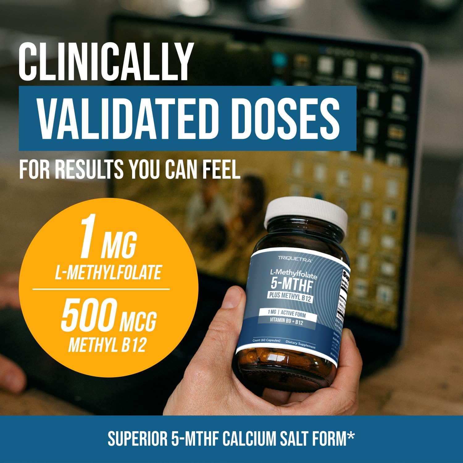 L Methyl Folate 1000 mcg Plus Methyl B12 Cofactor – Active 5-MTHF Form - Supports Mood, Methylation, Cognition – Highly Bioavailable Bioactive Forms of Vitamin B9 & B12 (60 Capsules – 60 Servings) - Image 3