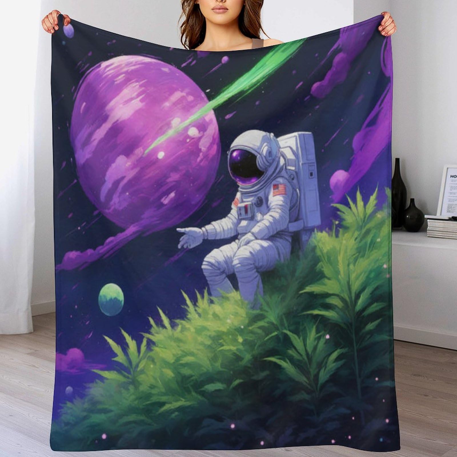 Couverture polaire astronaute en flannel douce pour lit enfant 130x180 cm