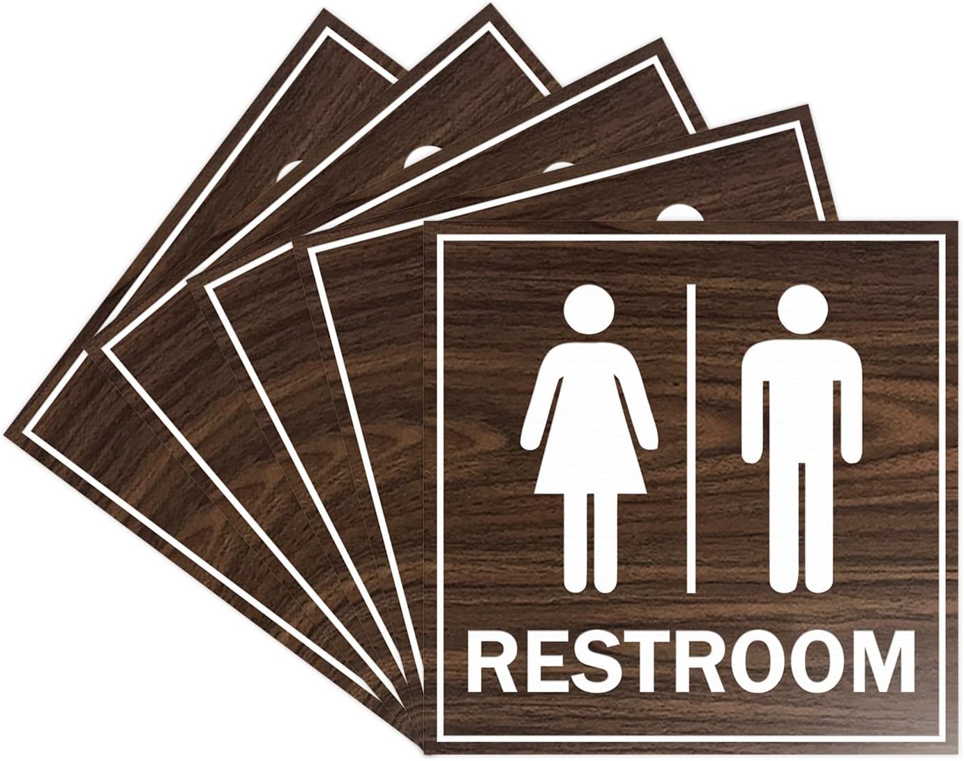 Signs ByLITA Square All Gender Restroom Sign with Adhesive Tape, Mounts On Any Surface, Weather Resistant, Indoor/Outdoor Use (Walnut) - Small (5 Pack)