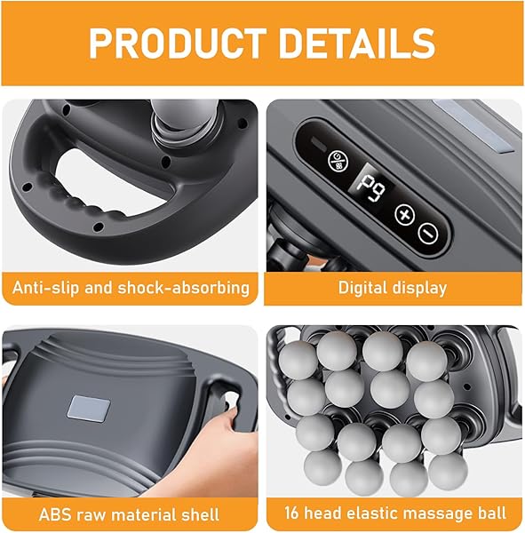 16-Head Massage Gun Deep Tissue Massager, Portable Back Massager with 9 Modes & 9 Intensities, 16-Head Wide Coverage, 50kg Deep Pressure, for Neck, Back, Shoulders, Legs (Basic) - 4