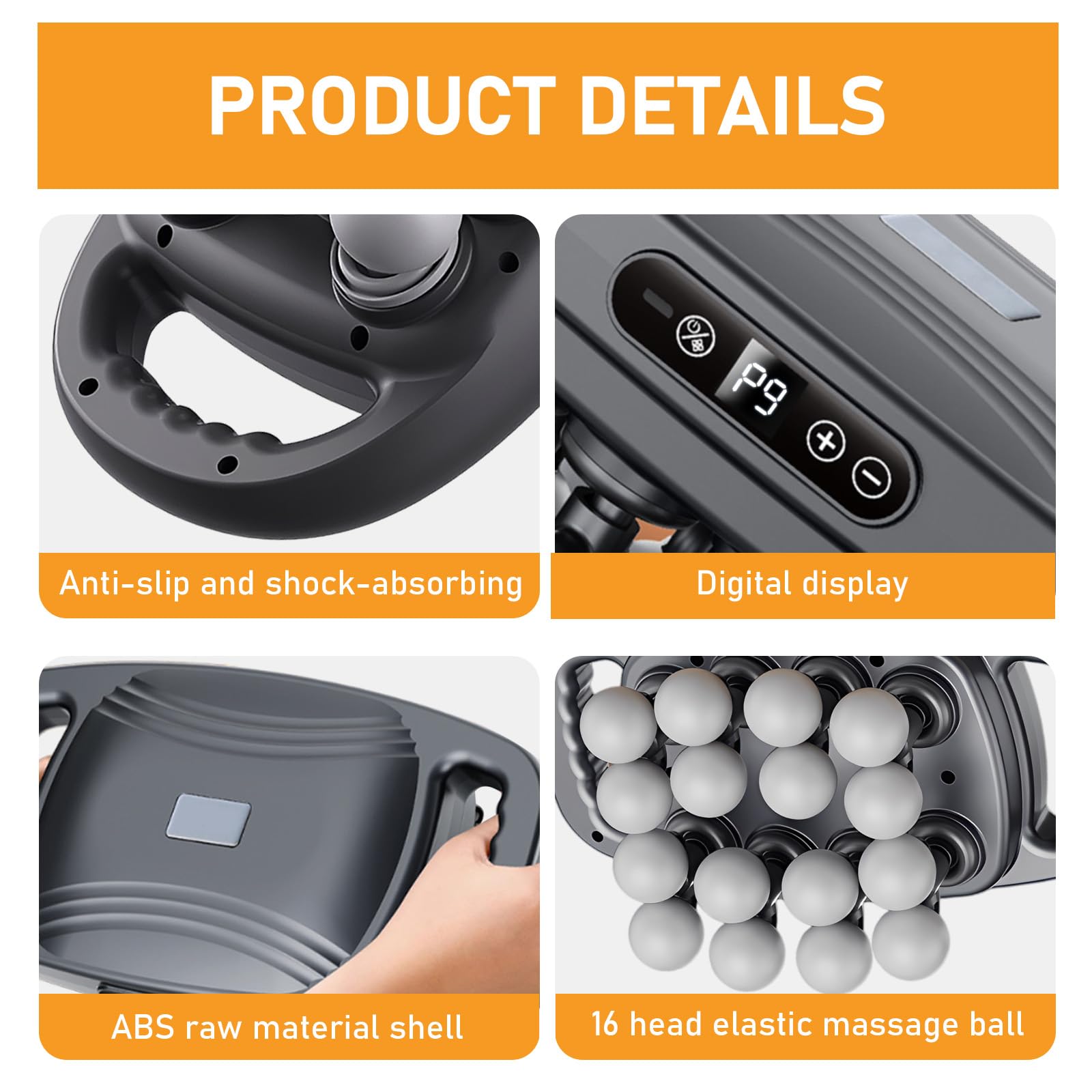 16-Head Massage Gun Deep Tissue Massager, Portable Back Massager with 9 Modes & 9 Intensities, 16-Head Wide Coverage, 50kg Deep Pressure, for Neck, Back, Shoulders, Legs (Basic) - 4