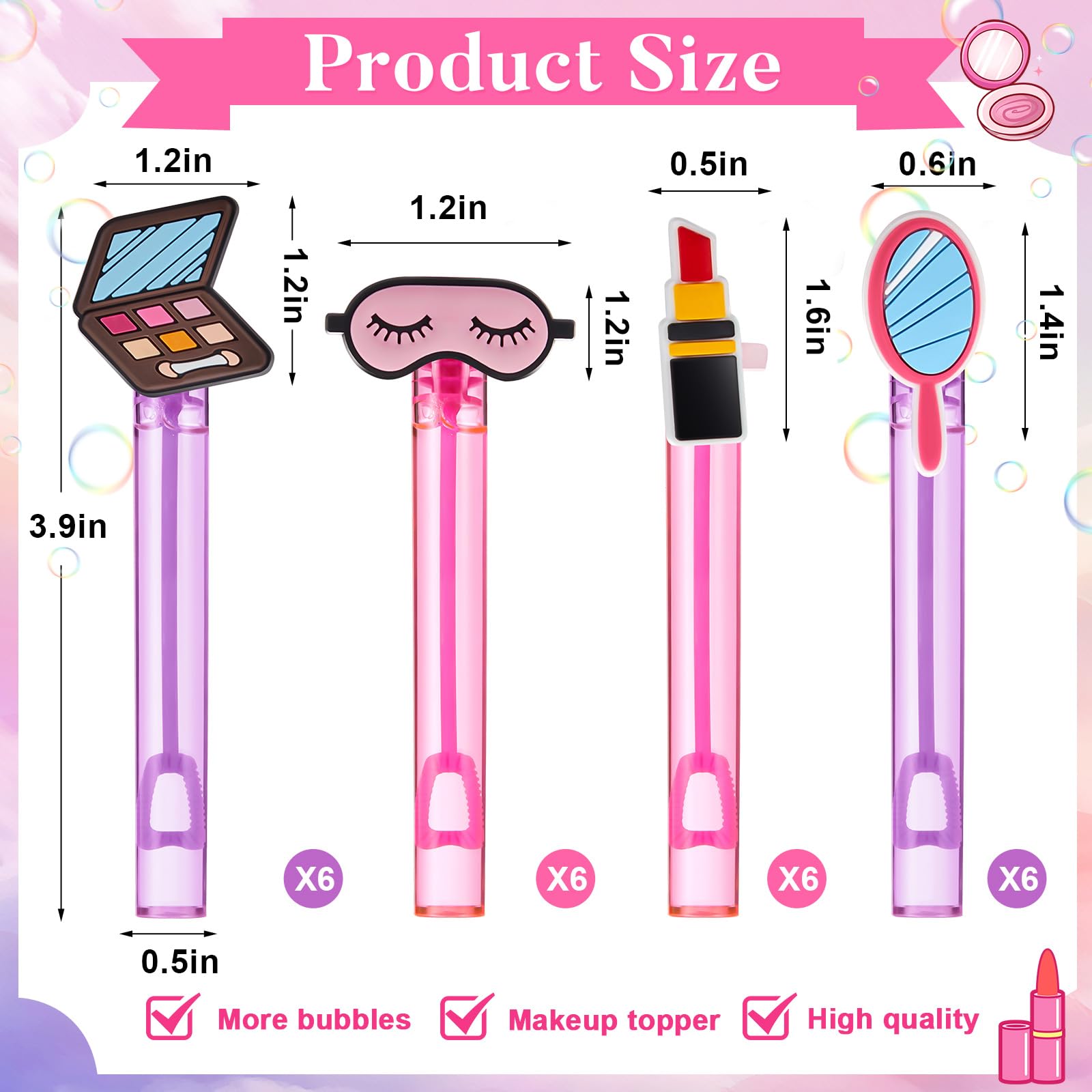 RoundFunny 24 Pcs Makeup Party Favors Spa Theme Bubble Wands Bulk Pink Bubbles Favors for Pink Girls Kids Baby Spa Themed Birthday Party Supplies Decorations