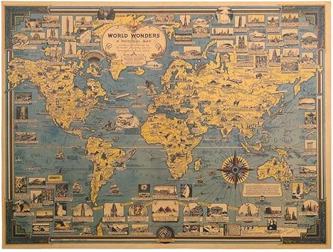 Craft Poster Vintage World Map Great Building Wallpaper Art Craft Map Bar Cafe Shop Home Decor 68*51.5cm
