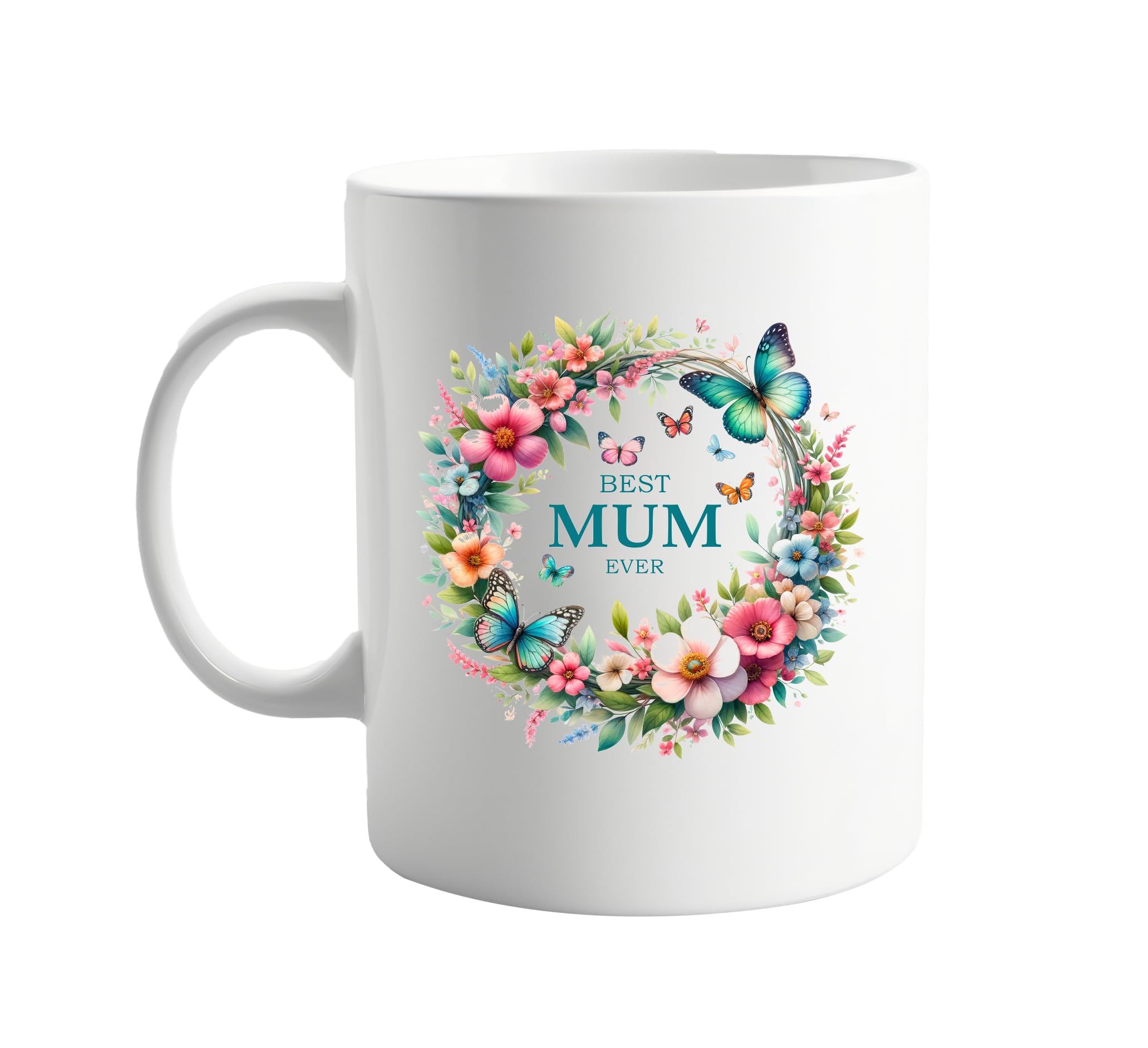 signkitsuk Best Mum Ever Beautiful Floral Wreath Design 11oz Ceramic Mug - A Thoughtful Gift for Mother's Day, Birthdays, or Just Because