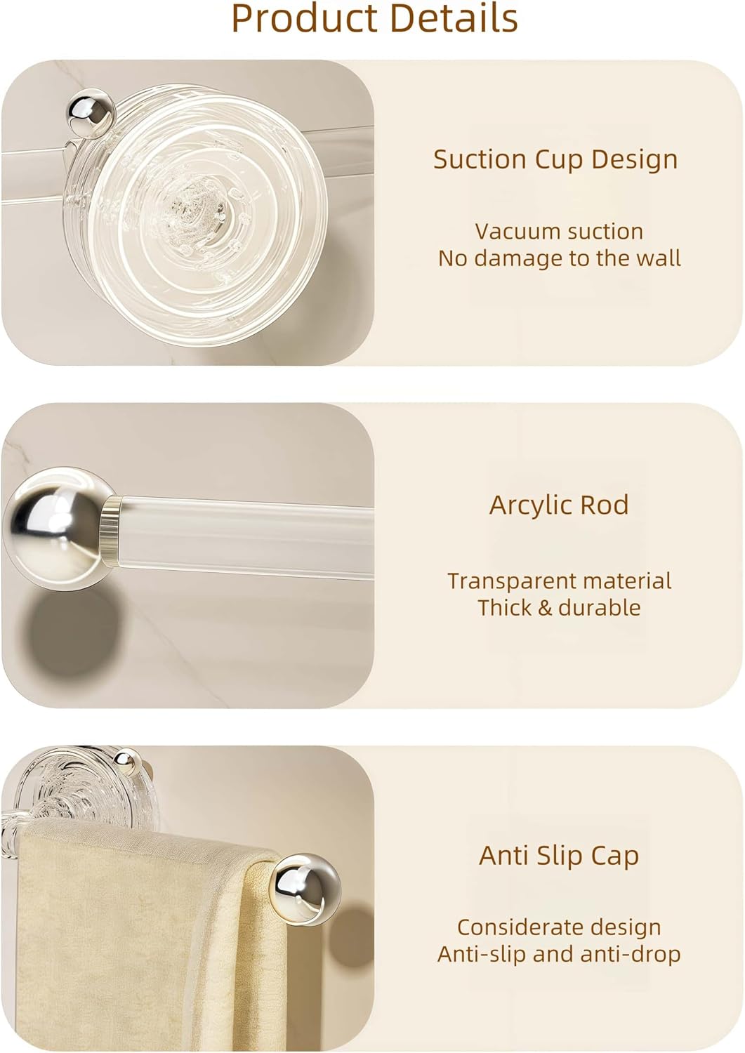Set of Transparent Suction Cup Washcloth Bar & Suction Cup Hanger Hook Removable Reusable Suction Cup Rack for Shower Bathroom Kitchen (Transparent)