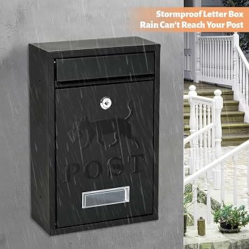 Wall Mounted Post Box Lockable Waterproof Mailbox for Outside 32x22x8.4cm
