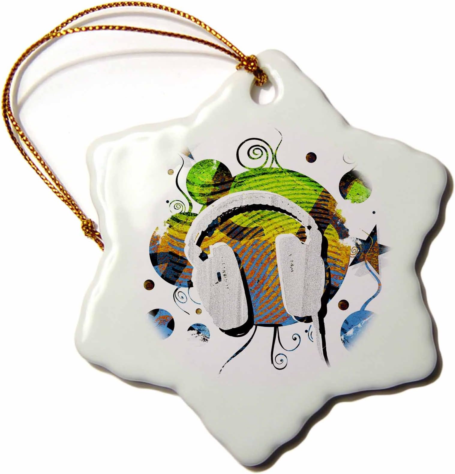 iloveFlowers Funky Headphones Blue Snowflake Porcelain Ornament, 3-Inch