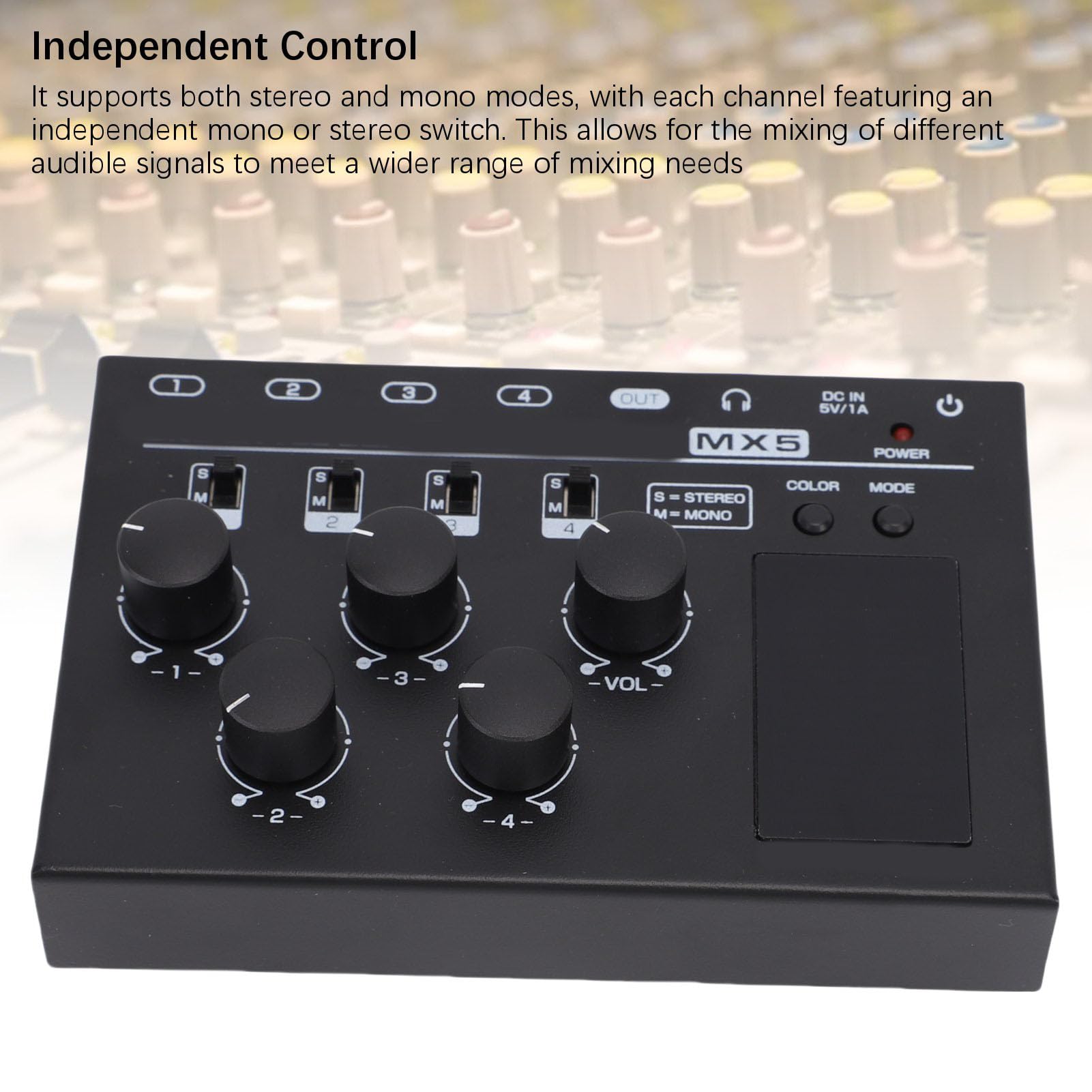 Asixxsix Profesjonalny Mikser Audio, Tryb stereo/kanał Mono Kontrolera Dźwięku DJ Mini Mikser, 4 -kanałowe Miksery Dźwiękowe do PC CD Odtwarzacz Przedwzmacniacza Słuchawki