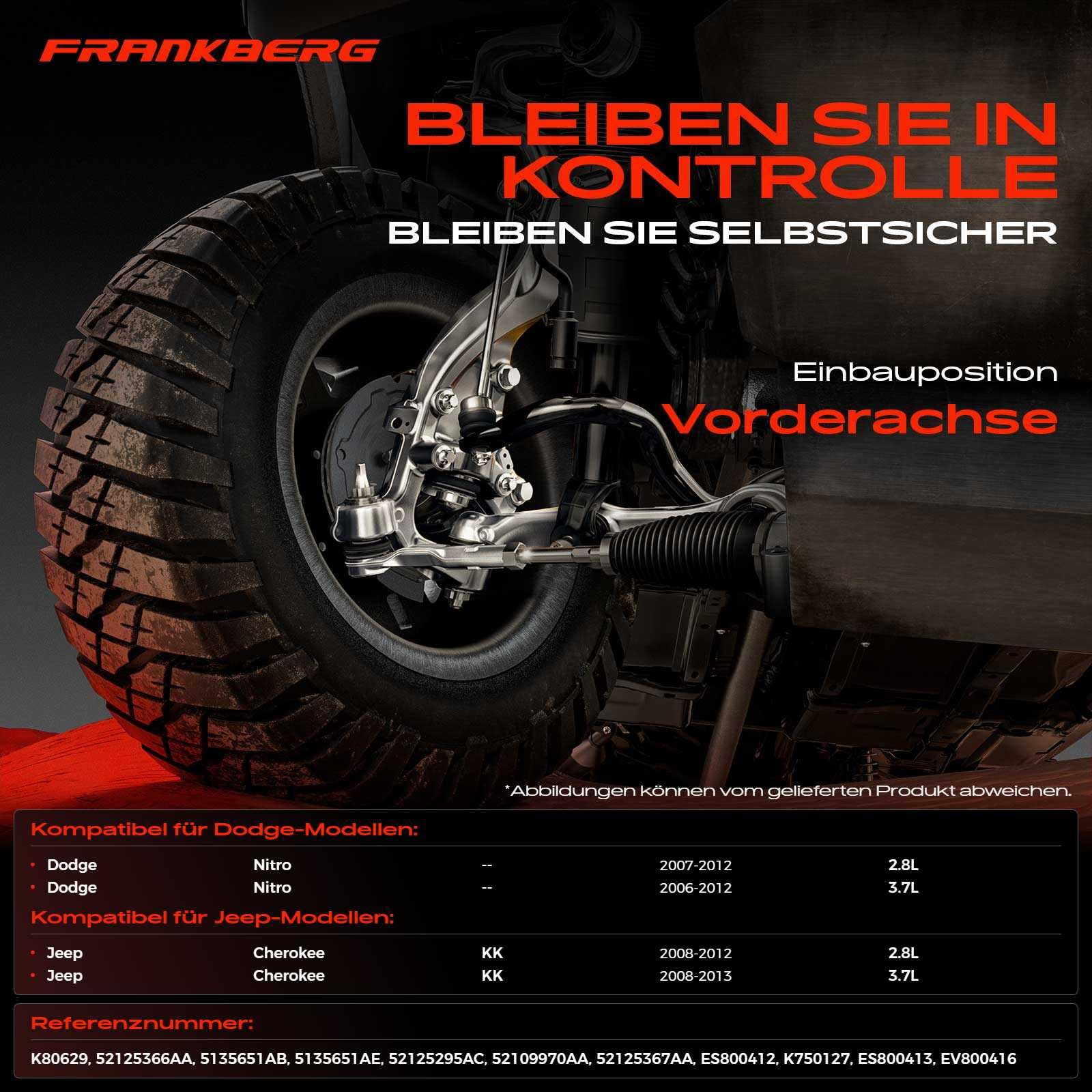 Frankberg 8x Wahacz zawieszenia przedniej lewej prawej osi kompatybilny z Nitro 2,8 L 3,7L 2006-2012 Cherokee KK 2,8 L 3,7L 2008-2013 Wymień # 52125366AA