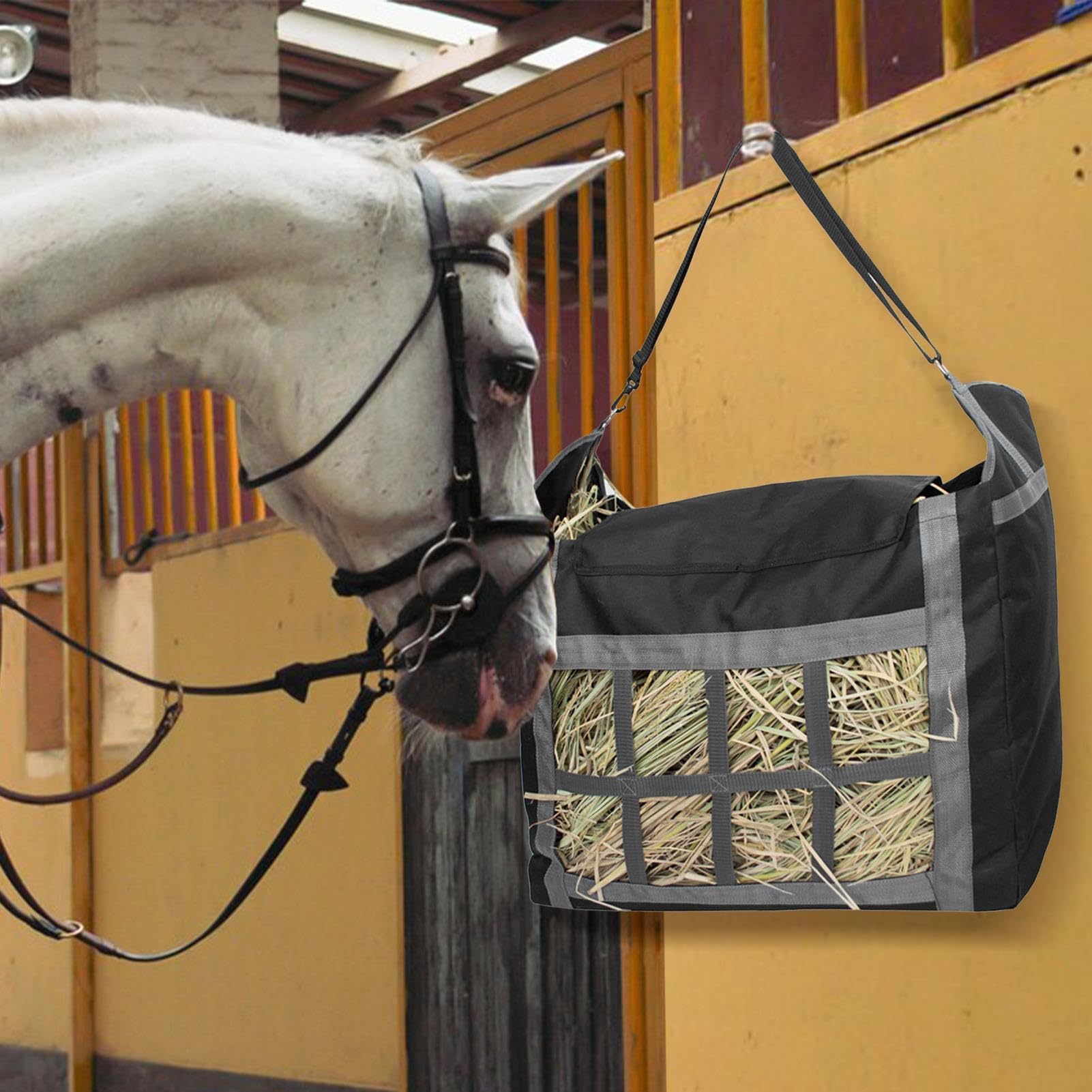 Bolsa de heno equino, red de heno de alimentación lenta para caballos, ovejas y vacas, ideal para establos, corrales y granjas, solución duradera de alimentación ecuestre