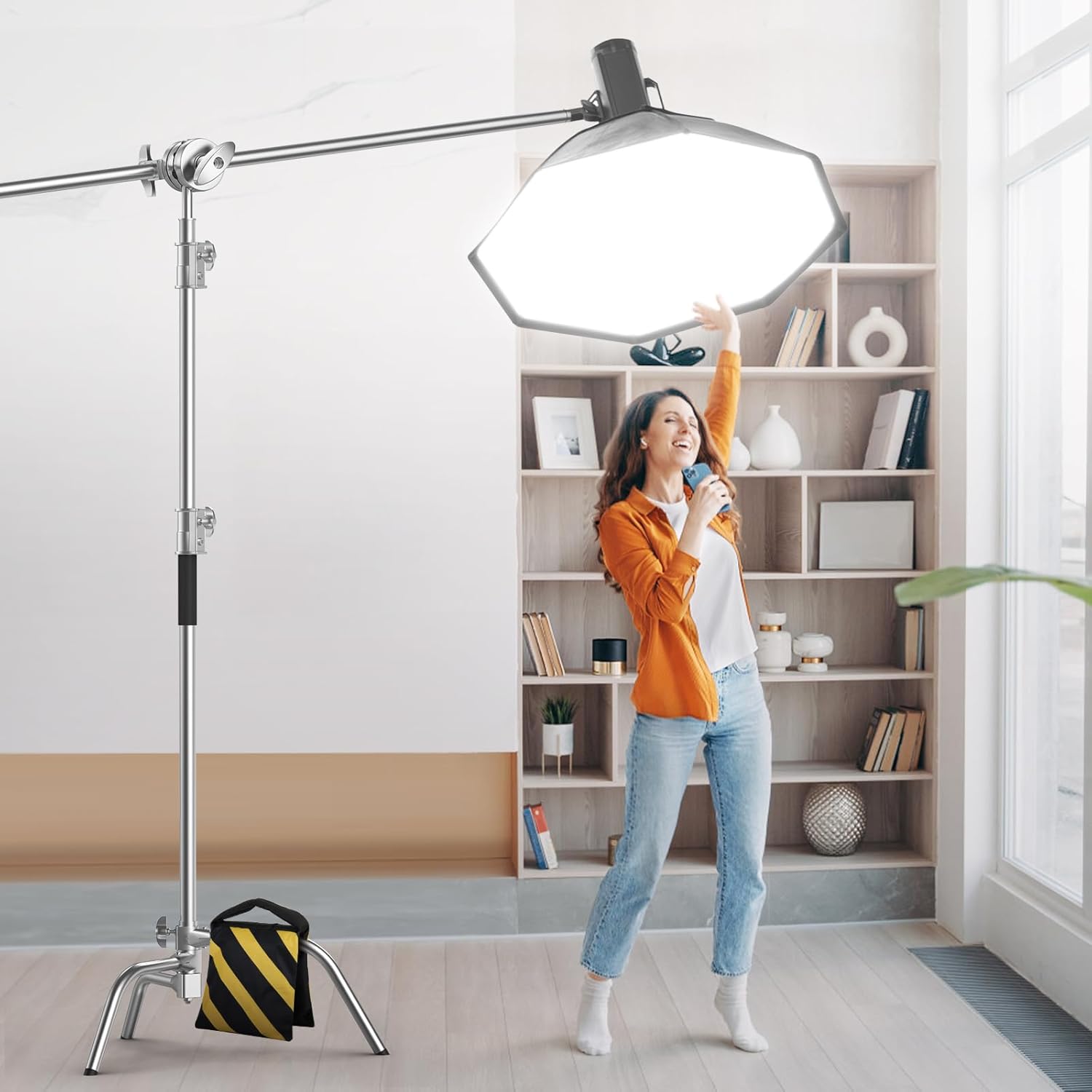 Heavy Duty C Stand with Boom Arm 10.8ft/330cm, Stainless Steel Photography Light Stand with Lifting Leg & Holding Arm for Studio Reflector, Monolight, Softbox