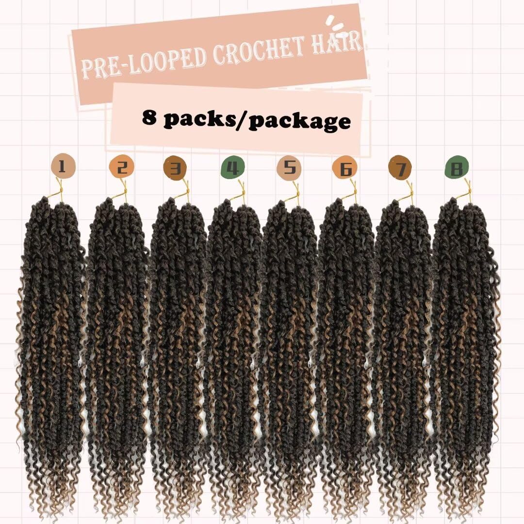 8Packs Goddess Passion Twist Crochet Hair 18Inch Boho Passion Twist Hair with curly end Pre-twisted Crochet Braiding Hair for Black Women (#T1B/27)