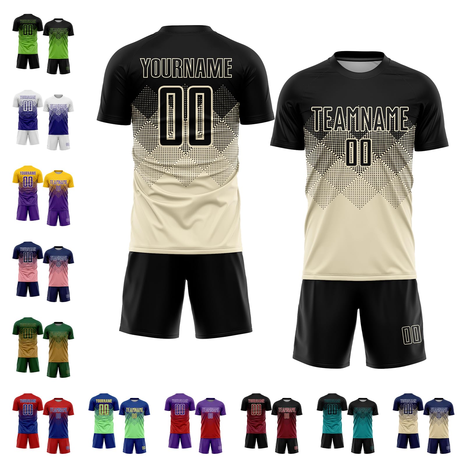 Custom National Soccer Jerseys Sports Uniform Jersey & Shorts Set Men Women Youth Black Cream Gradient Rhombus Sublimation Sports Team Jerseys Personalized Any Name Numbers Logo for Fans Gifts XXS-5XL