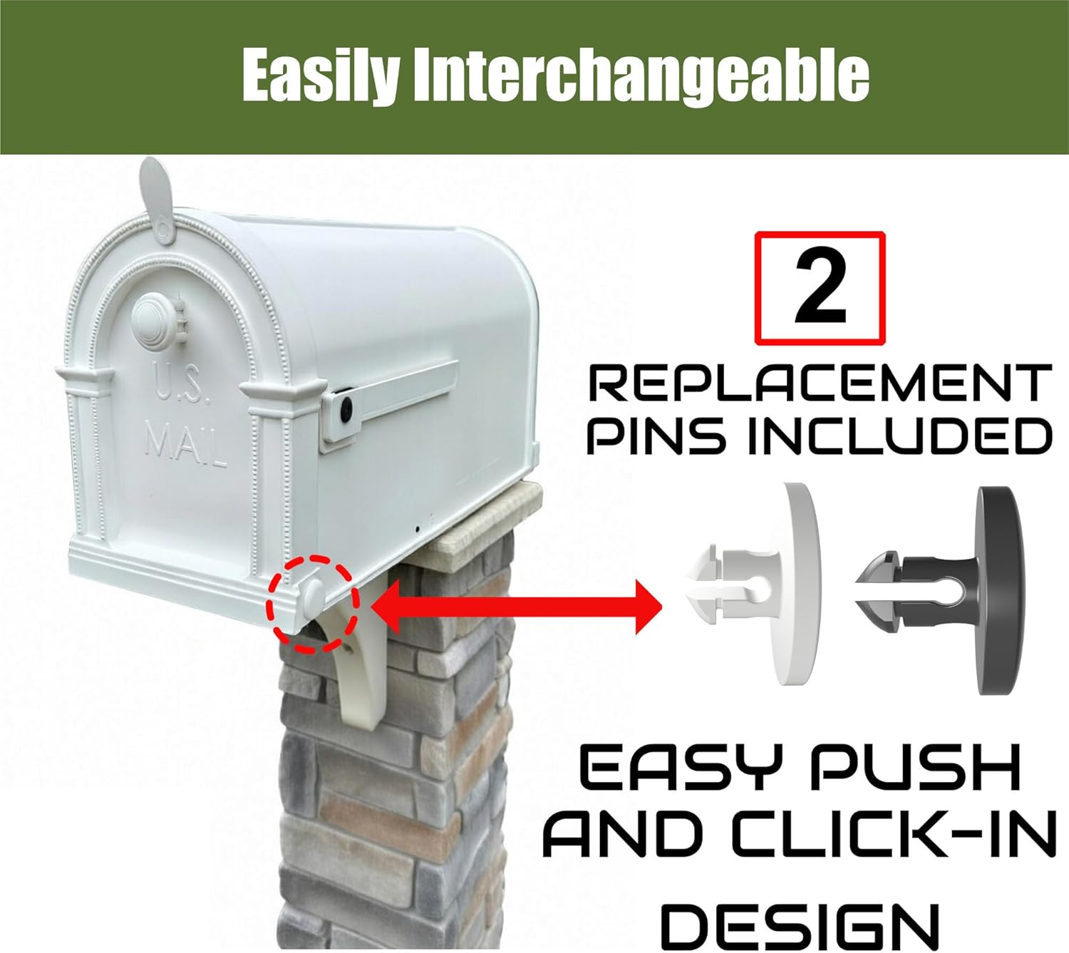 US Mail- Solar Group Mailbox Hinge Pin Replacement Set, Compatiable with Model PM-00+ GMB505, 2 Pack, 3D Printed ABS Resin, (Black) V2 (Updated Model)