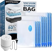 Vacuum Clothes Bag with Electric Pump, 8 Clothes Storage Bags (2 Jumbo, 3 Large, 3 Medium), Vacuum Storage Bags, Travel and Home, Sturdy and Reusable