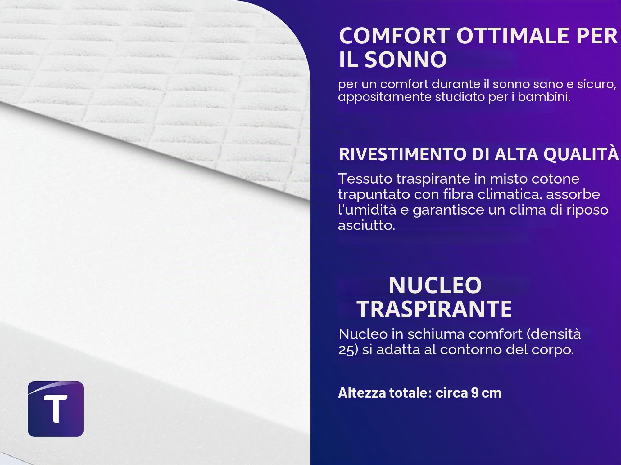Traumnacht BT Kiddy materasso bambini Pure, 80 x 160 cm, Oeko-Tex Standard 100, rivestimento delicato sfoderabile e lavabile, Qualità tedesca