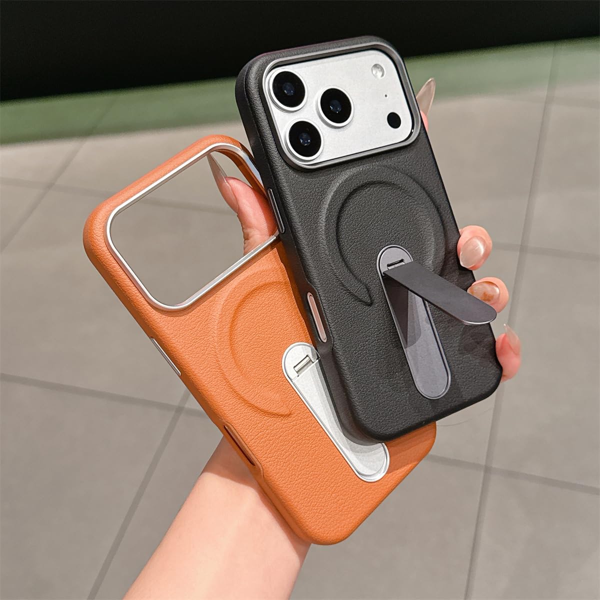 Custodia in pelle con supporto magnetico per iPhone 13 Pro Max, resistente agli urti e con ricarica wireless (per iPhone 13 Pro Max/rosa)