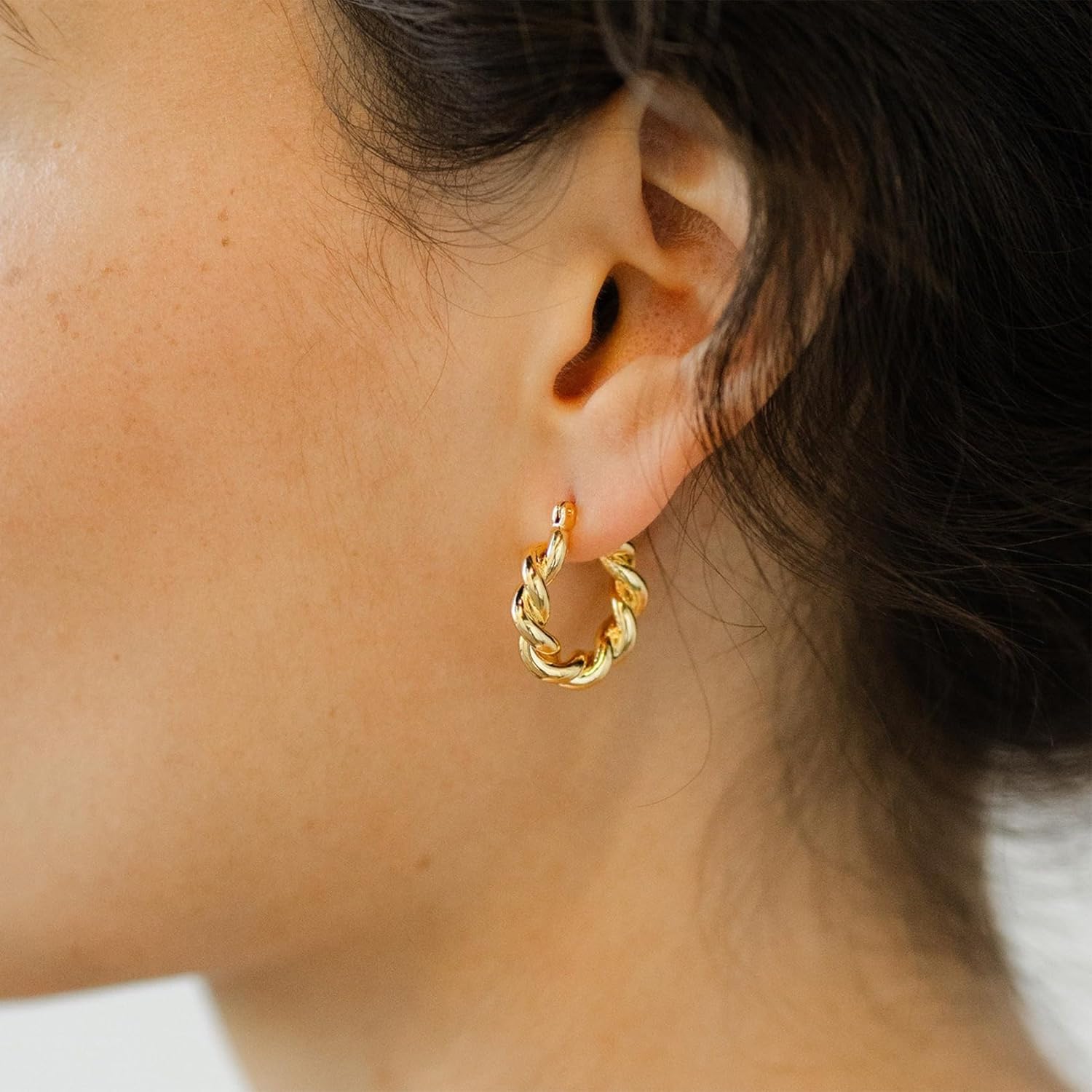 Twisted Gold Hoop Earrings for Women, Thick Chunky Hoops Hypoallergenic Vintage Twist Earings Big - Image 9