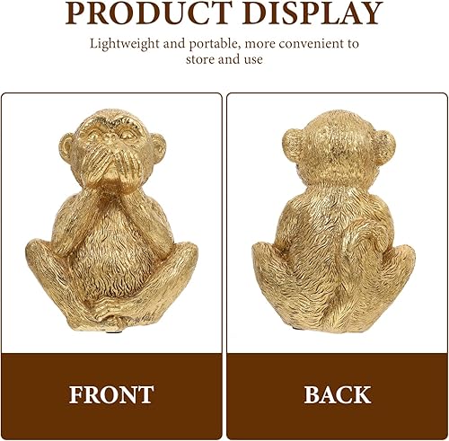 Miniatura 4 de Figura de mono de resina, 3 piezas de resina, adorno de mono de resina, decoración de mono dorado de resina, no se ve, no habla, no malvado (tamaño