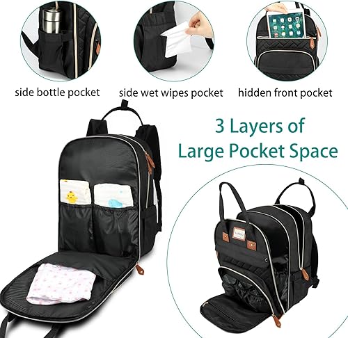 Miniatura 3 de LANDICI Mochila para pañales, bolsas de pañales multifunción para bebé con cambiador, correas para cochecito y funda para chupete, mochila esencial