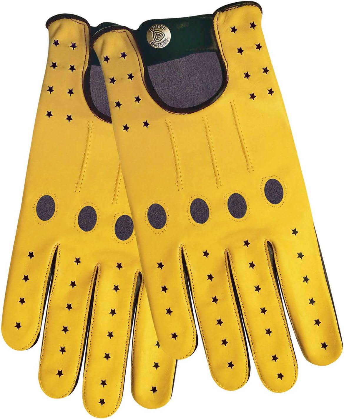 Men's Classic Genuine Cow Nappa Leather Motorbike Dress Fashion Driving Gloves Star Red, Yellow, Tan 507 (507 Yellow Star, L)