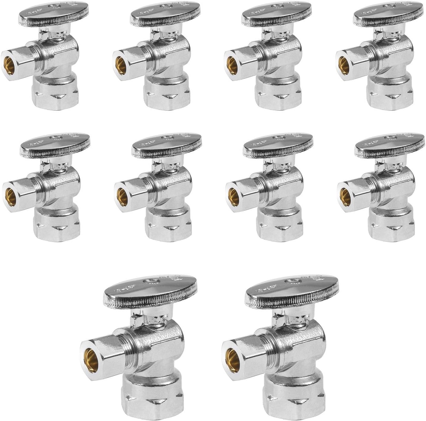 10 Pack Angle Stop Valves, Niikappu 1/4 Turn Angle Valve, 1/2" FIP Iron Pipe x 3/8" OD Compression Angle Sink Shut Off Valve, Chrome Plated Lead-Free Brass for Bidet, Water Filter and Washing Machine