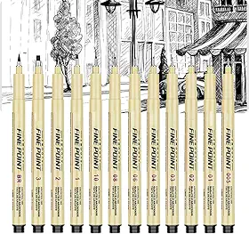 Kit 12 Caneta Nanquim Profissional Brush Letter Desenho Técnico Artístico Mangá Caligrafia (Preto)