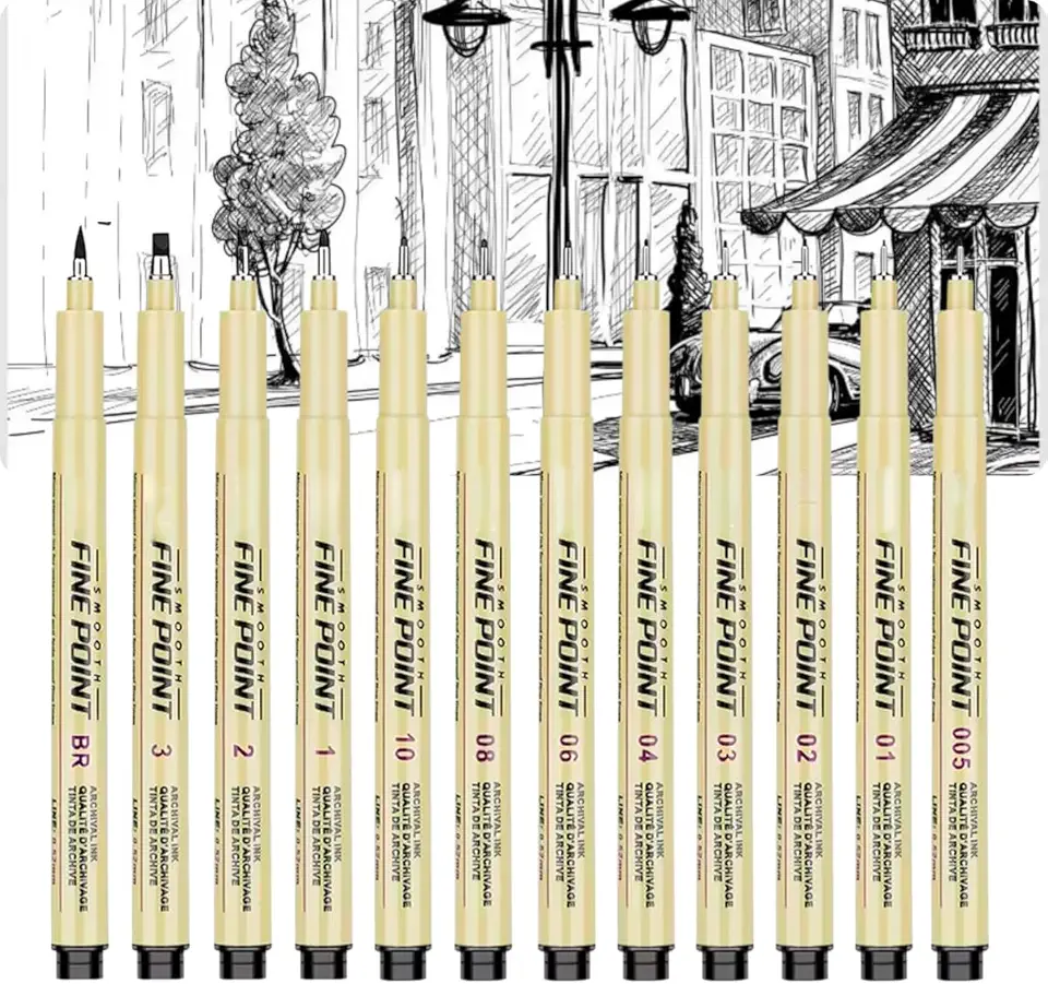Kit 12 Caneta Nanquim Profissional Brush Letter Desenho Técnico Artístico Mangá Caligrafia (Preto)