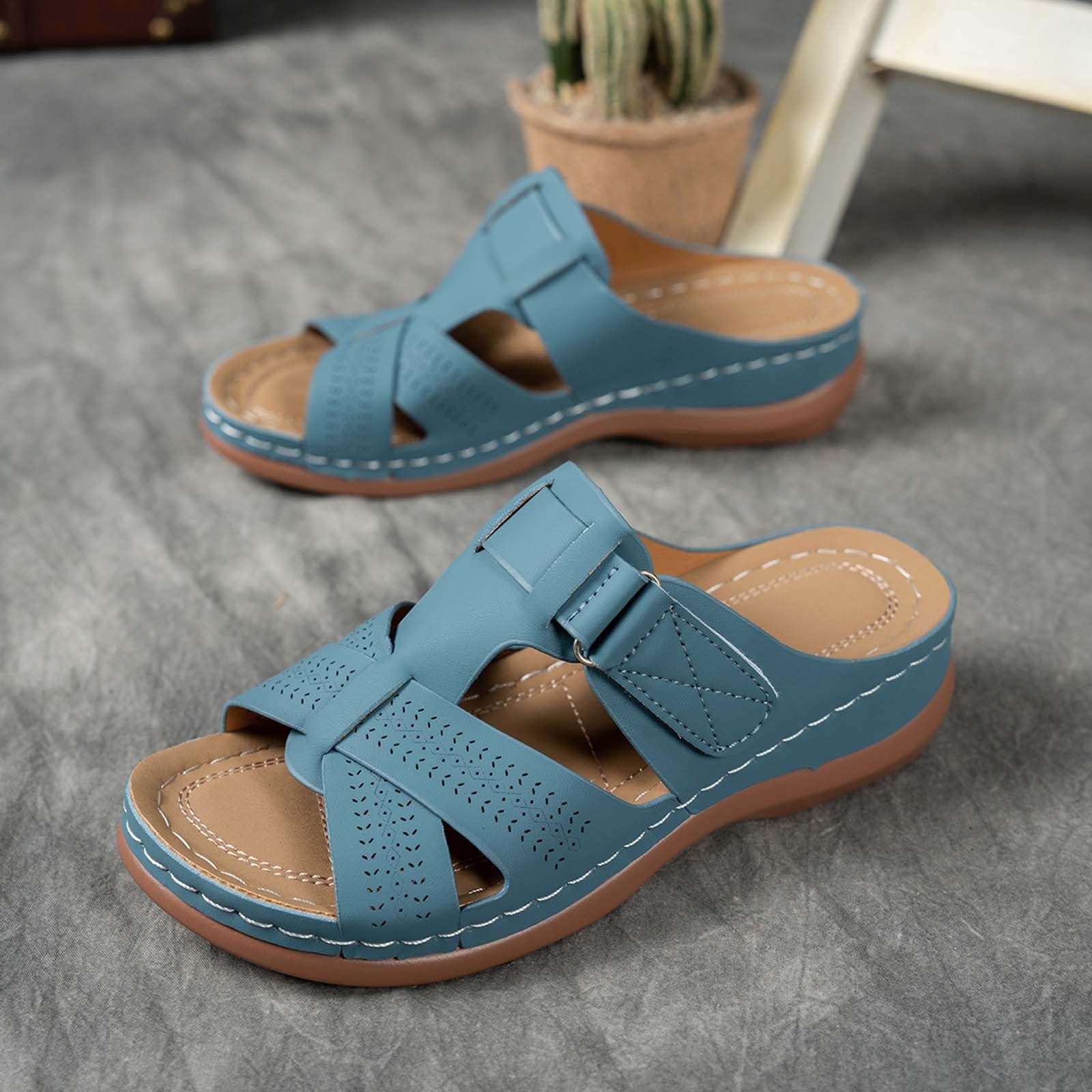 Sandales Orthopédiques Femme Été Piscine Confortable Sandales Pieds Sensible Été Claquettes Antidérapant Mules et Sabots Compensées Pied Large Chaussure