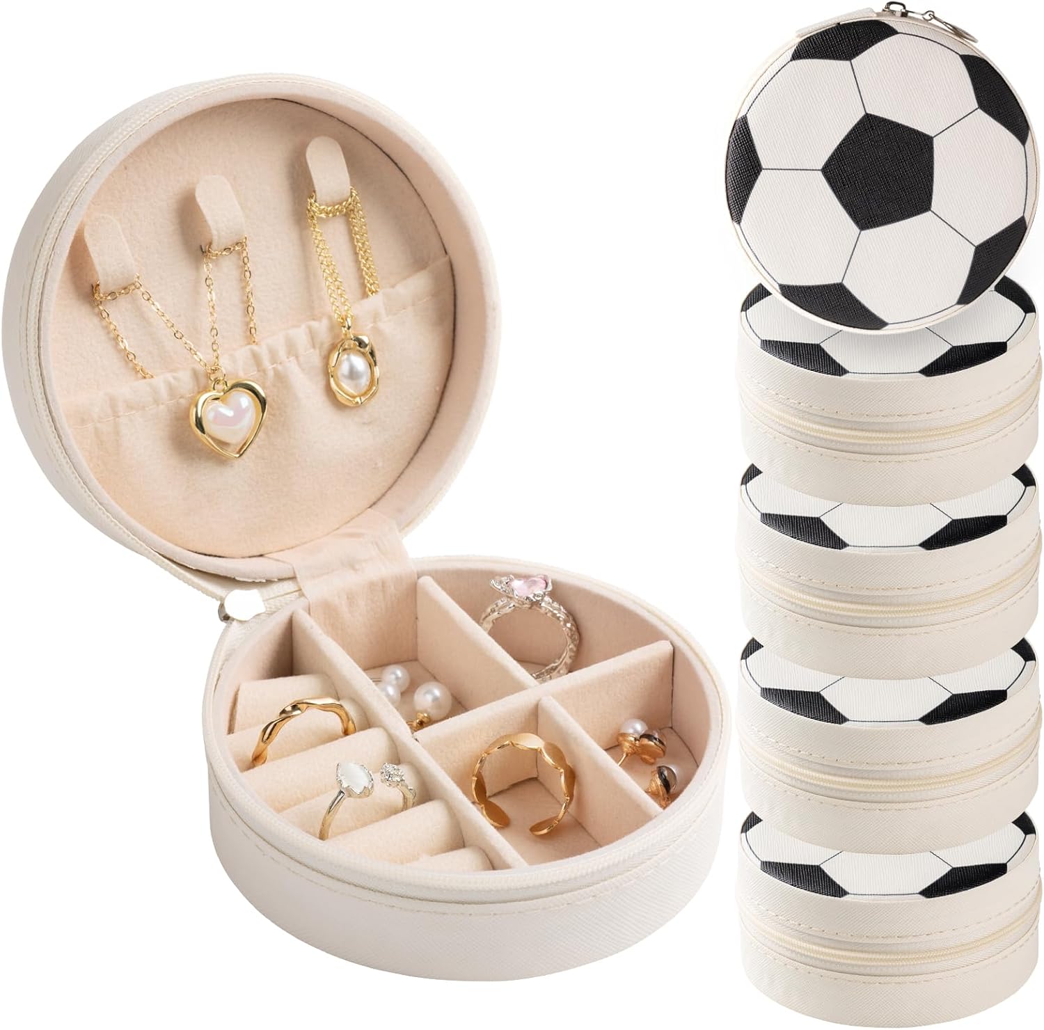 6 Pack Volleyball Travel Jewelry Case White Round Volleyball Stuff Portable Jewelry Organizer Storage Case for Team Athletes & Sports Enthusiasts Christmas Events & Milestones