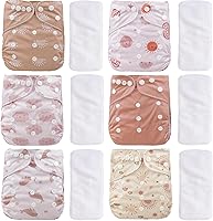 CoolaPeach 12-Piece Reusable Cloth Diapers for Newborns to 3 Years - 6 Adjustable Washable Pocket Nappies + 6 Microfiber Inserts, Pink, Leakproof & Eco-Friendly