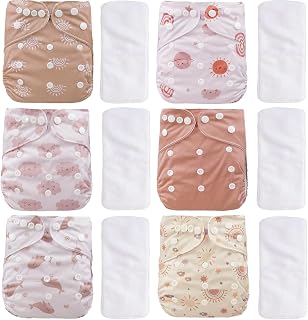 CoolaPeach 12-Piece Reusable Cloth Diapers for Newborns to 3 Years - 6 Adjustable Washable Pocket Nappies + 6 Microfiber Inserts, Pink, Leakproof & Eco-Friendly