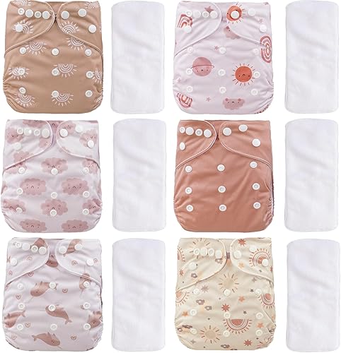 Miniatura 1 de Juego de 12 pañales de tela ajustables reutilizables para recién nacidos a 0-3 años, tamaño único, fundas de pañales de bolsillo lavables para bebés