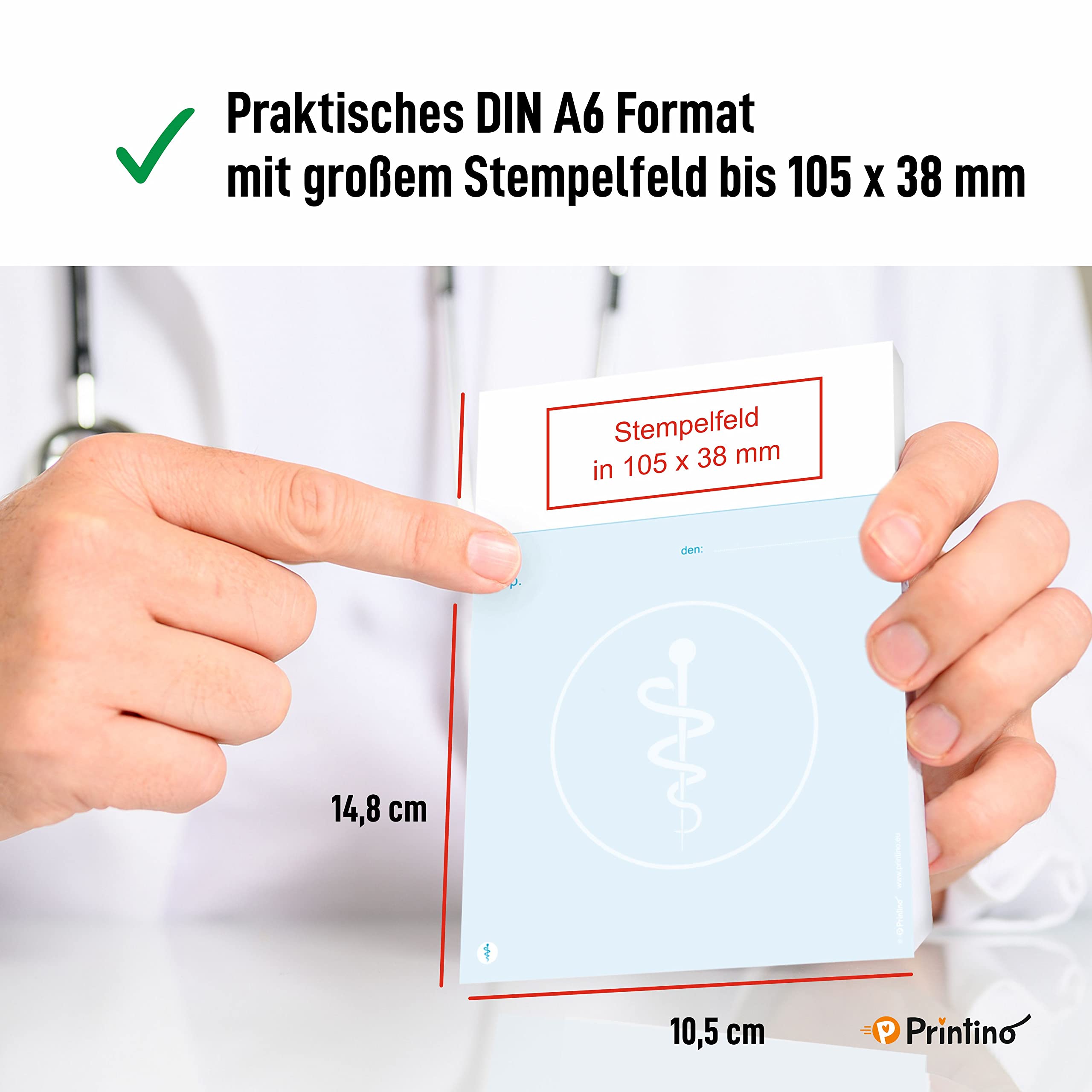 Bloc de recetas de médico – Recetas privadas para médicos en bloque de recetas privadas – 2 blocs de 100 hojas cada uno con impresión en blanco en azul DIN A6 con receta privada como
