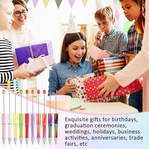 Vista 13 de Crtiin Kit de 100 bolígrafos de plástico con cuentas de 50 cuentas, con 50 recambios para manualidades, regalo de Navidad, estudiantes, oficina