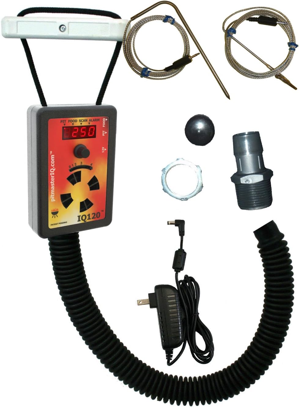 IQ120 BBQ Temperature Regulator Kit with Hose Barb Pit Adapter
