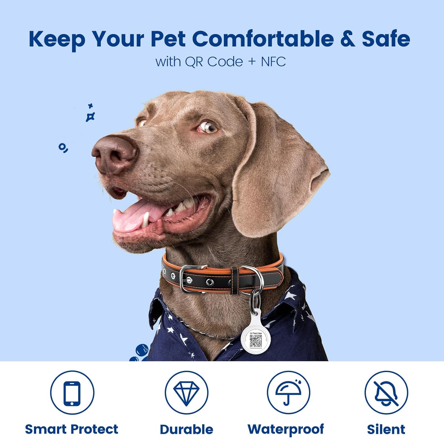 Dog ID Tag with QR Code & NFC, Silent Silicone Dog Name Tags Personalized for Pets- Scan QR for Instant Location Alert, Emergency Contact and Modifiable Pet Profile (White)