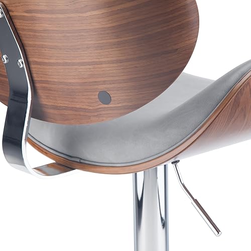 Miniatura 8 de SIMPLIHOME Marana - Taburete de bar moderno de mediados de siglo de madera curvada de 33 pulgadas con altura ajustable en piel sintética vegana gris
