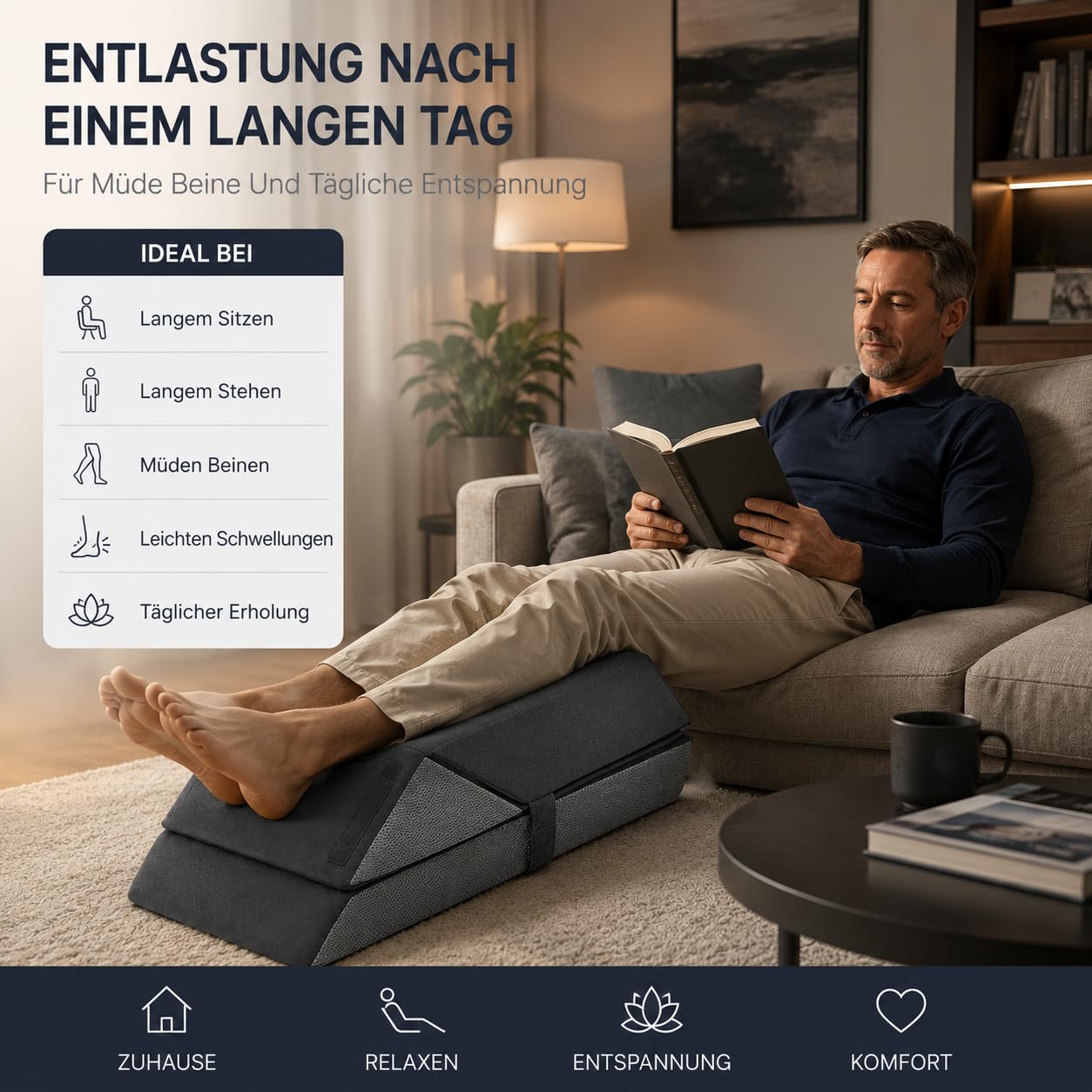 4-stufig höhenverstellbares Beinhochlagerungskissen mit herausnehmbarem Polster, atmungsaktiver 3D-Netzbezug, waschbar – für Post-Op, Beinschwellungen, Knie-OP, 4 Höhen (16-23 cm)