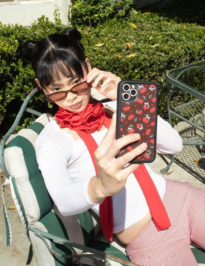 Wildflower Cases - Compatible with iPhone 15 Pro Max| Protective Black Bumper, 6.5ft Drop Test Certified, Women Owned Small Business | Brown Fruit Aesthetic Red Trendy | Chocolate Cherries - Image 4