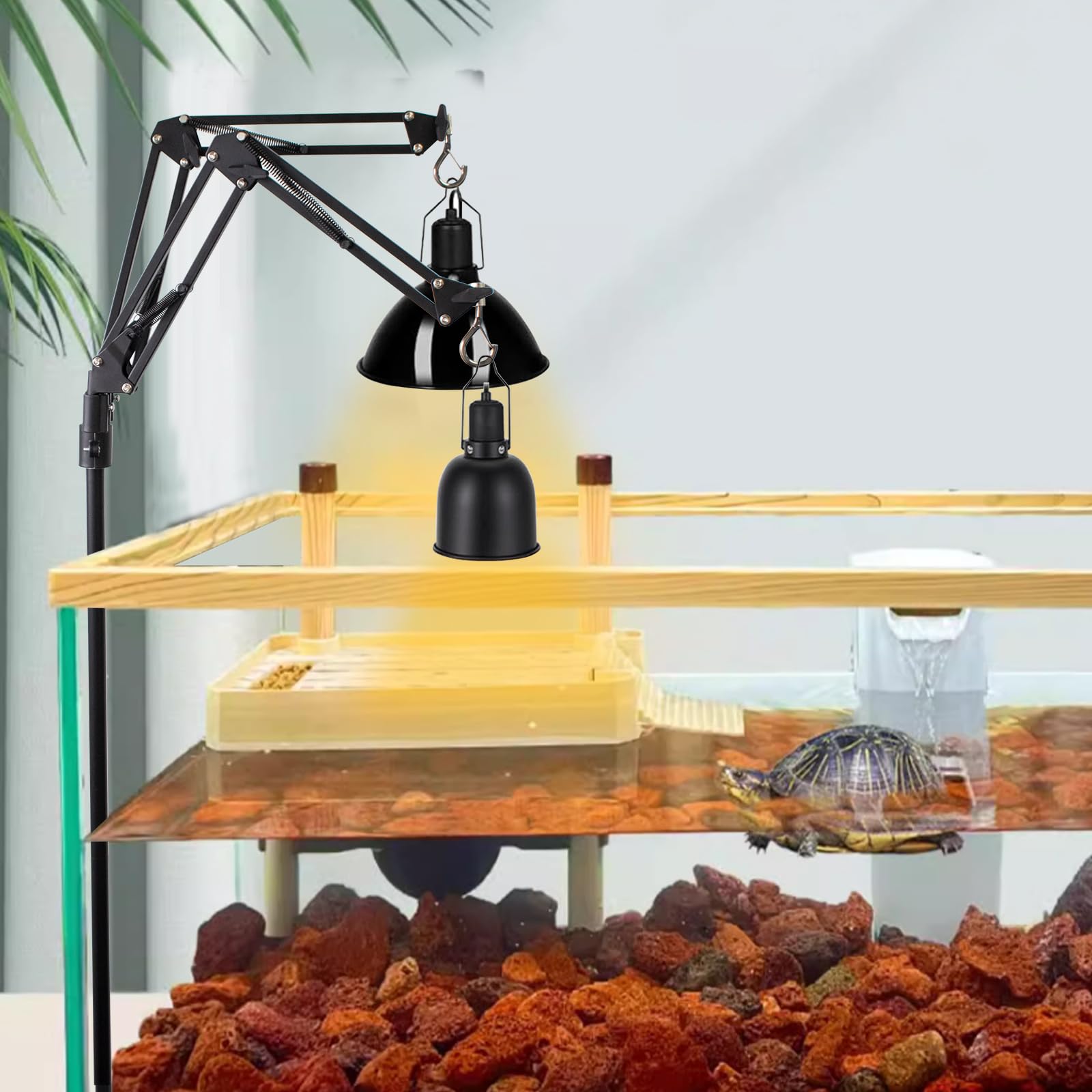 Support de Lampe Chauffante Dual pour Reptiles,Réglable Hauteur 39 à 175 cm,Bras Pivotant à 360° Support de Lampe pour Terrarium,pour Tortue Lézard Serpent