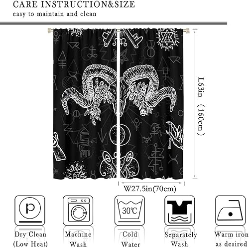 Vista 479 de Cortinas de cabeza de cabra, misteriosa cabeza de cabra malvada, calavera negra, bolsillo para barra, cortinas opacas para ventana, juego de 2
