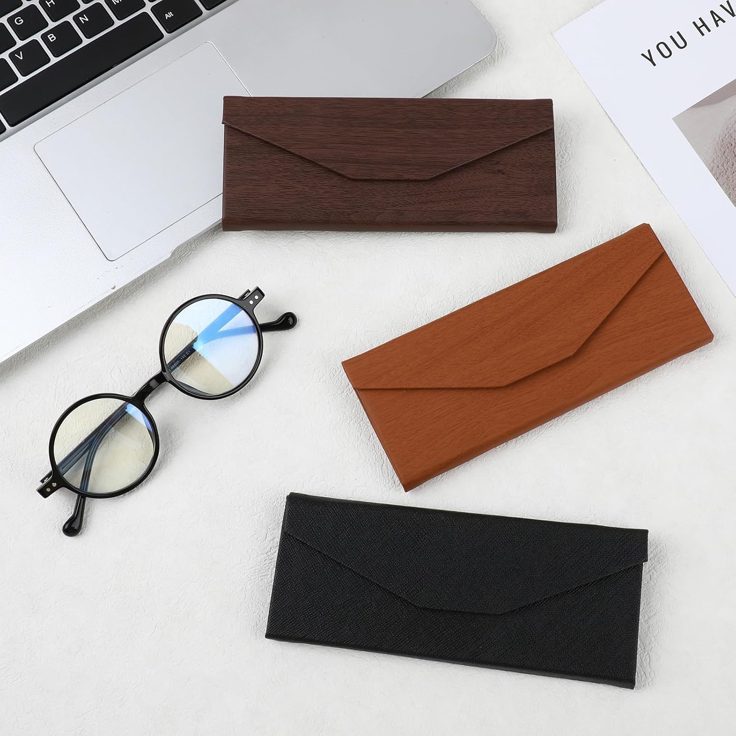 3 Pack Portable Sunglasses Case Foldable Glasses Case 6.38 x 2.72 x 2.52in(L*W*H) PU Hard Shell Eyeglasses Case With 3 Cleaning Cloths