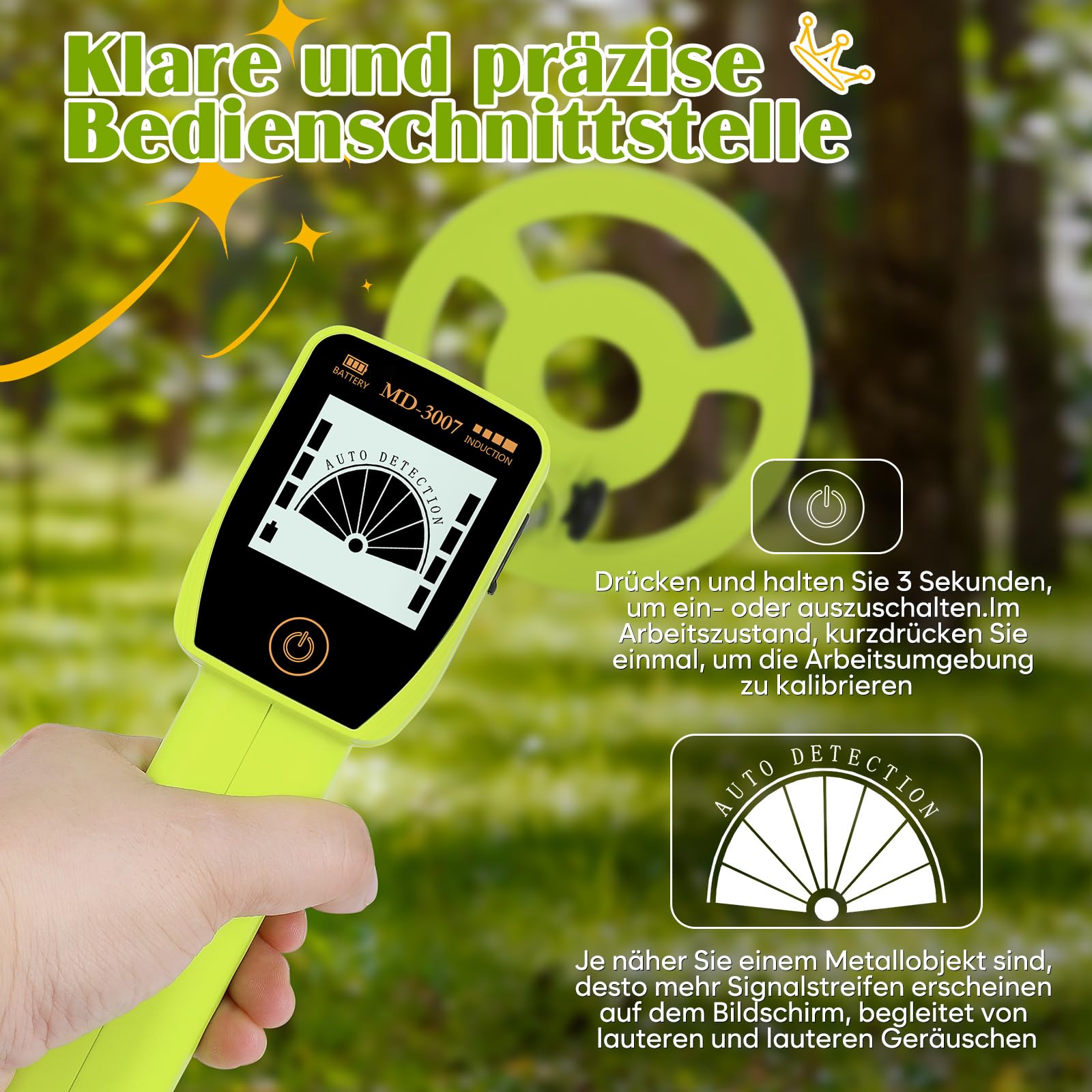 Metalldetektor Kinder, Canvage Verstellbarer 61-89cm Kinder Metal Detector– mit USB-C Aufladbar und LCD Display, Outdoor Set Für Jungen und Mädchen Schatzsuche am Strand, Garten oder Park – Grün