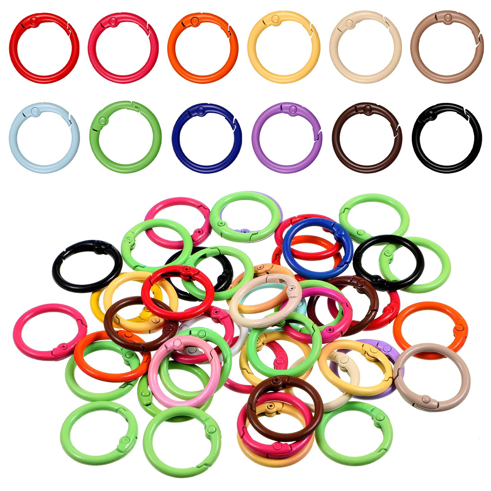 50 PCS Round Carabiner, Metal Spring O Rings Round Carabiner Keyring