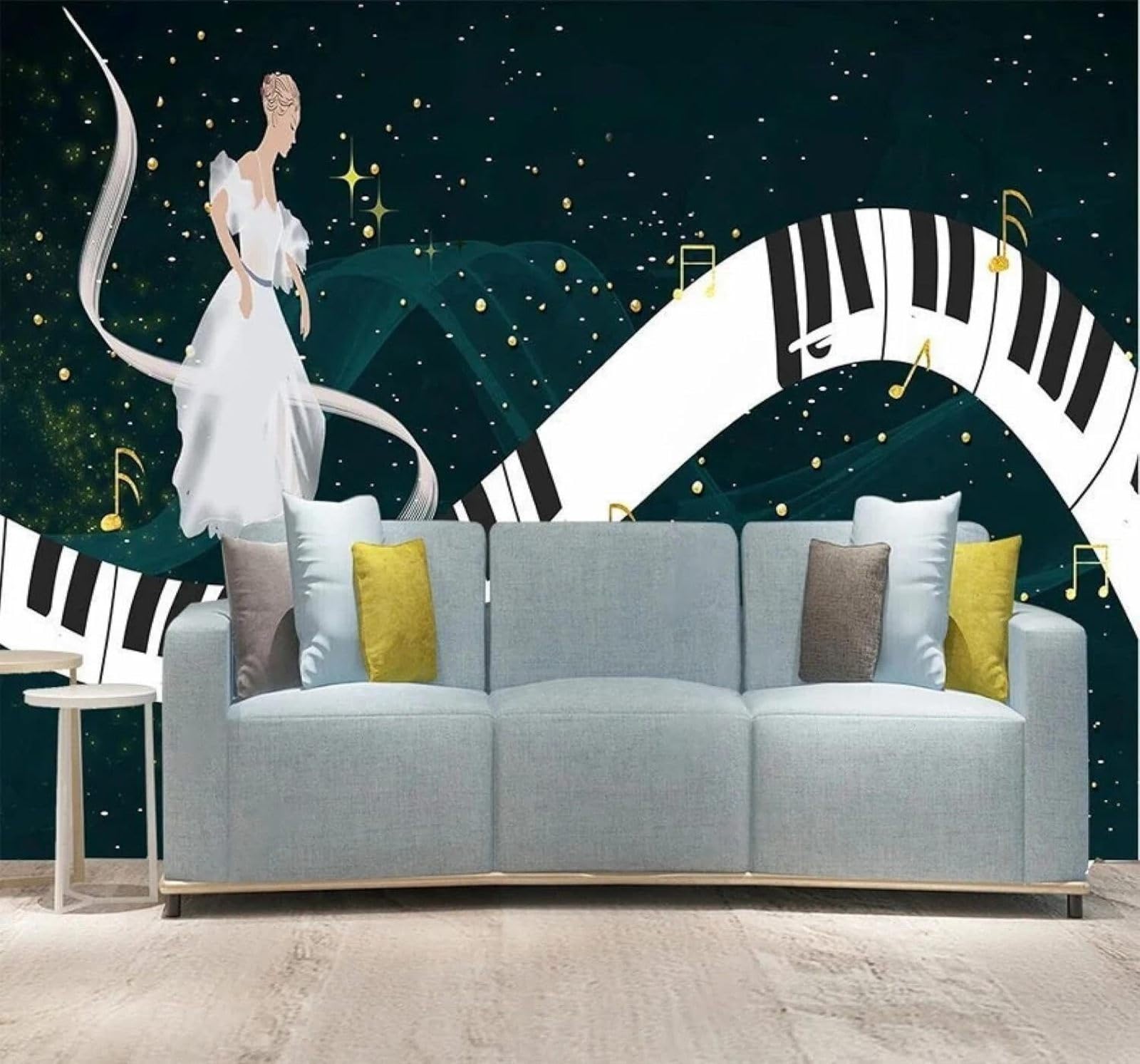 Creatività Arte Musica Pianoforte Ballerini Moderna Carta Da Parati 3D Seta Pregiata Testurizzata Ideale Per La Camera Letto Del Soggiorno-250cm×170cm