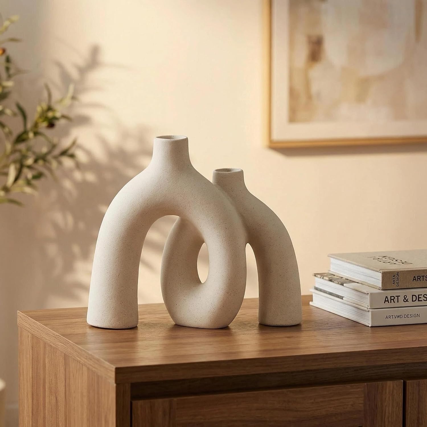 CEMABT Modern Nordic Boho Vase Set - Elegant Beige Matte Ceramic Home Decor for Living Room, Bookshelf, Mantel, Entryway Table & Console Décor | Shelf Decorations Easter Gift